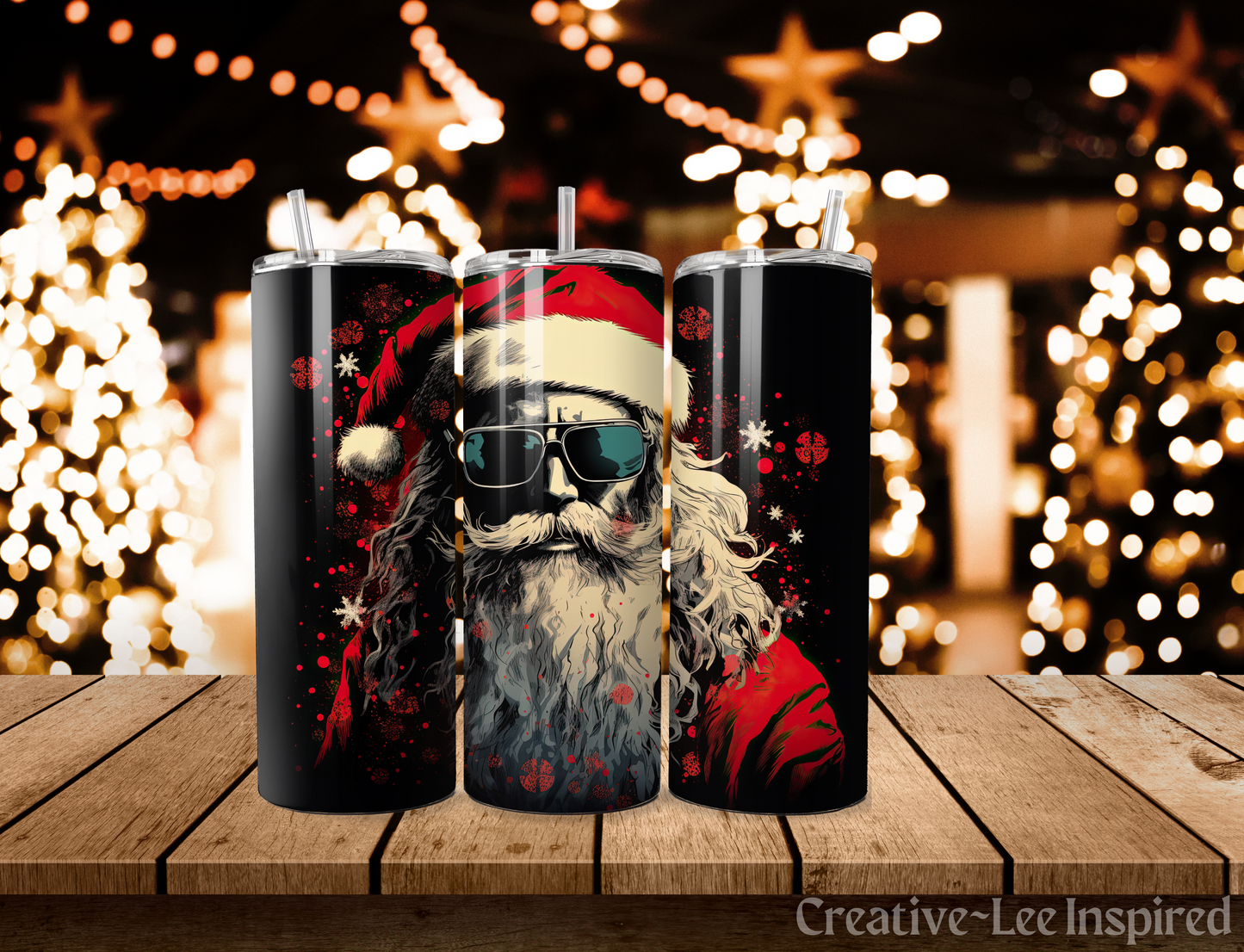 Retro Santa Christmas Tumbler with Lid and Metal Straw, Christmas Travel Cup