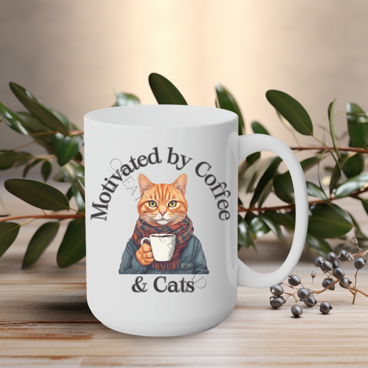 Motivated by Coffee & Cats 15oz Mug