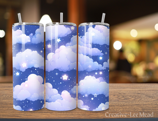 Pastel Blue Clouds, Sky & Stars Celestial 20oz Tumbler