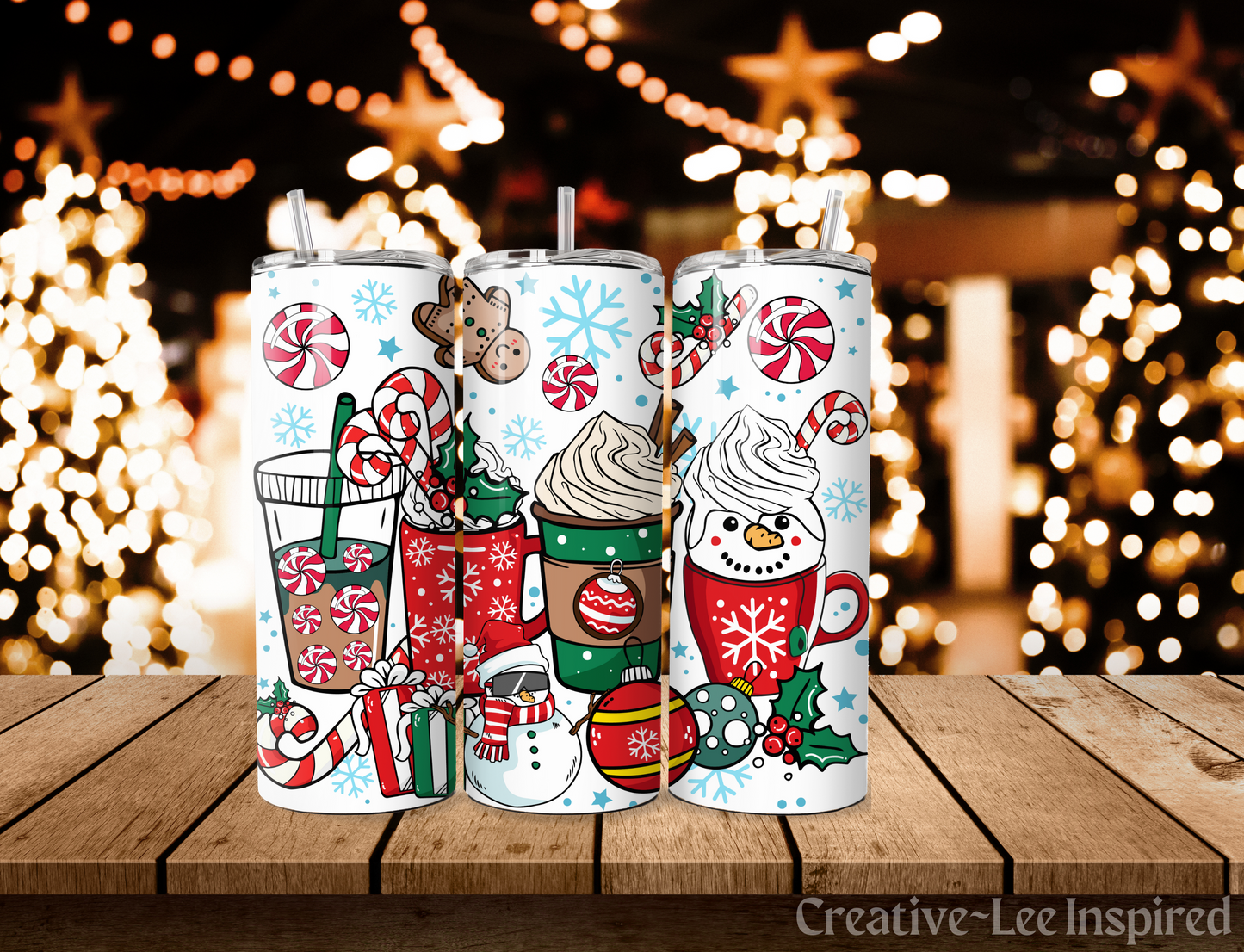 Cozy Winter Coffee and Candy Christmas Tumbler with Lid and Metal Straw, Christmas Travel Cup