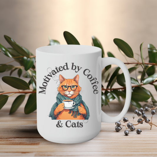 Motivated by Coffee & Cats 15oz Mug