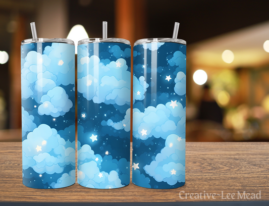 Pastel Blue Clouds, Sky & Stars Celestial 20oz Tumbler