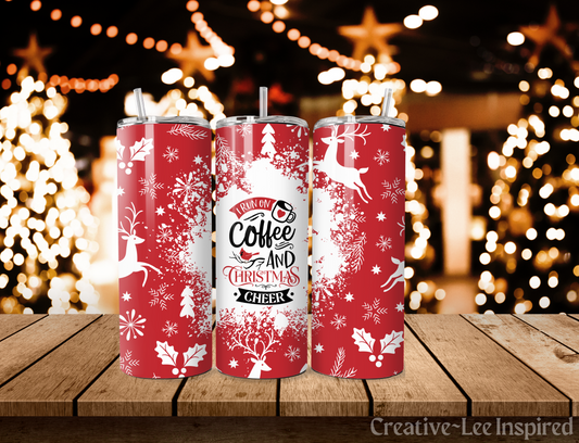 I Run on Coffee and Christmas Cheer Christmas Tumbler with Lid and Metal Straw, Christmas Travel Cup