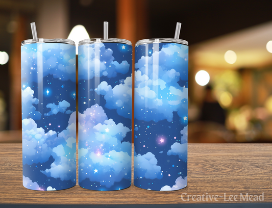 Pastel Blue Clouds, Sky & Stars Celestial 20oz Tumbler