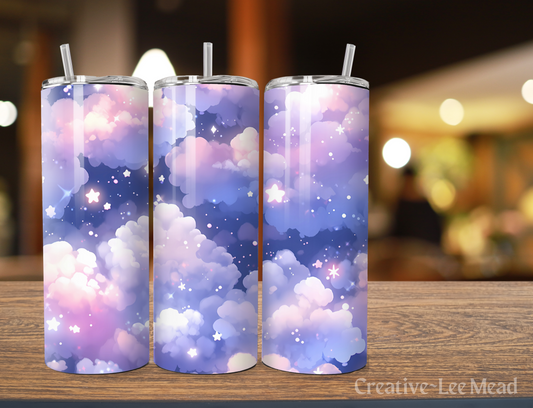 Pastel Purple and Pink Clouds, Sky & Stars Celestial 20oz Tumbler