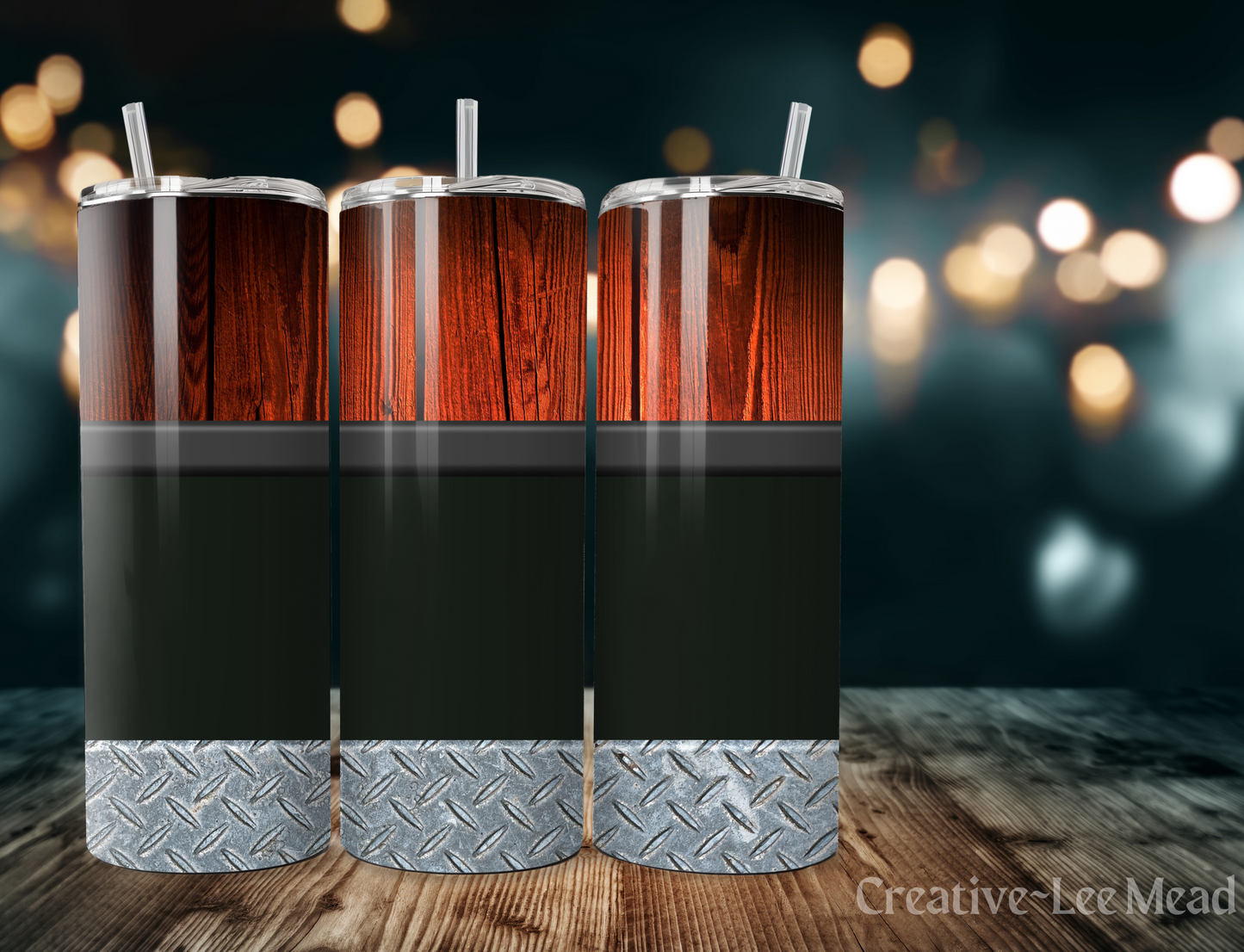 Multi-Textured Faux Wood and Steel 20oz Tumbler