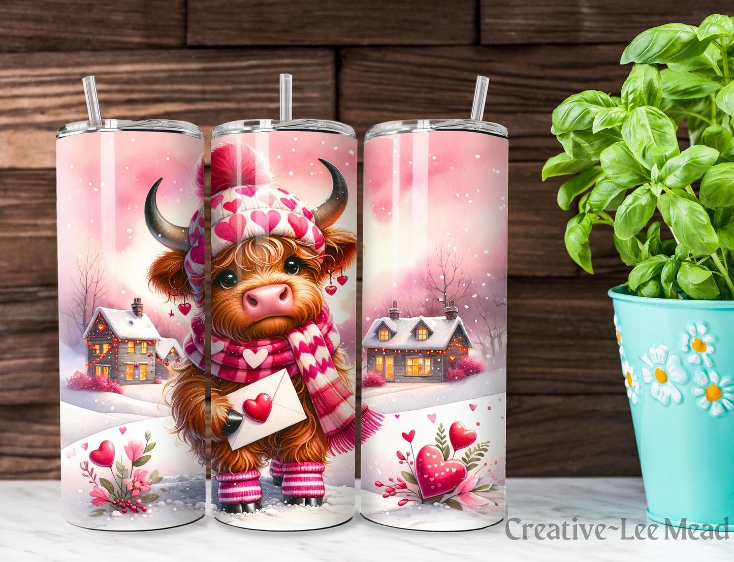Valentines Highland Baby Cow with Card 20oz Tumbler