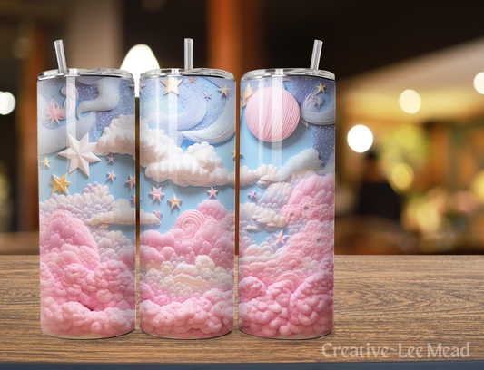 Whimsical 3D Embroidered Sky & Cloud 20oz Tumbler