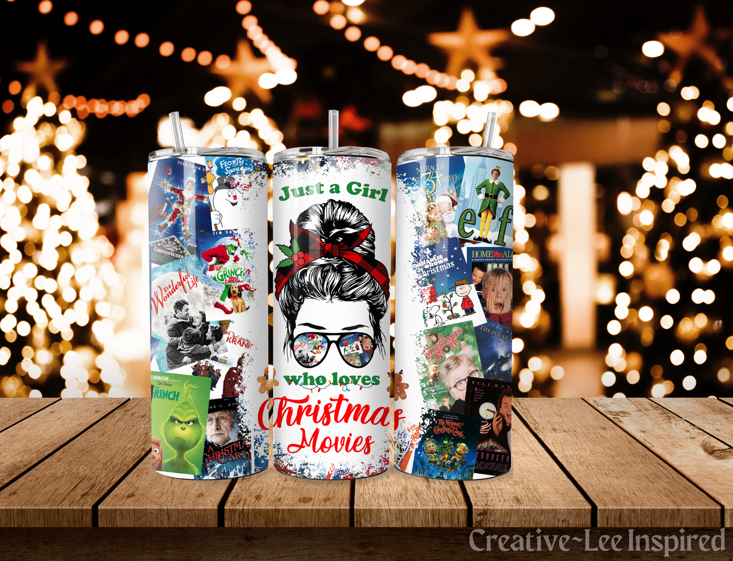 Just a Girl Who Loves Christmas Movies Christmas Tumbler with Lid and Metal Straw, Christmas Travel Cup