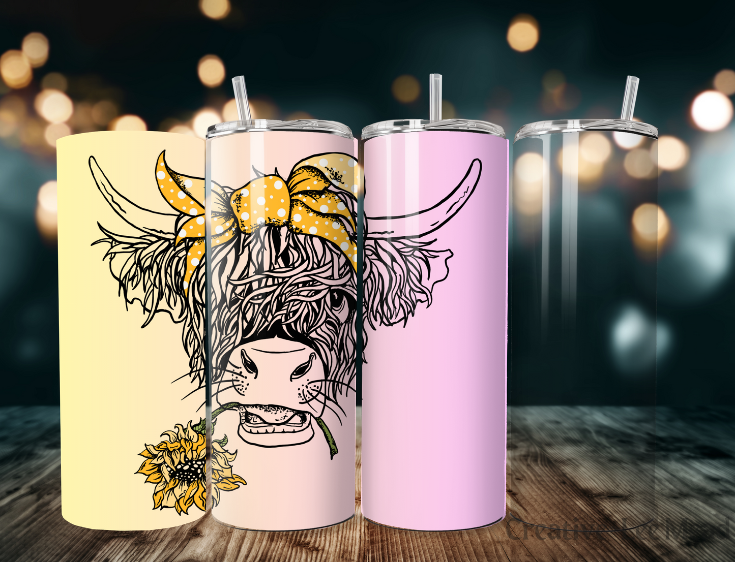 Highland Cow with Yellow Headband 20oz Tumbler