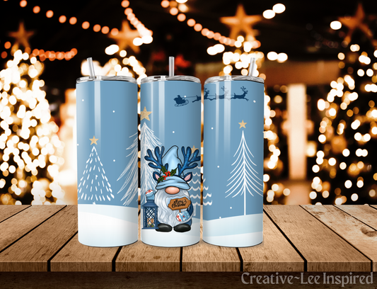 Snow Gnome Christmas Tumbler with Lid and Metal Straw, Christmas Travel Cup