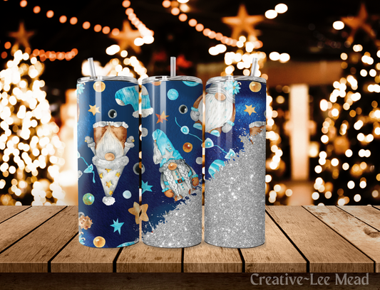 Winter Gnome and Glitter Christmas Tumbler with Lid and Metal Straw, Christmas Travel Cup