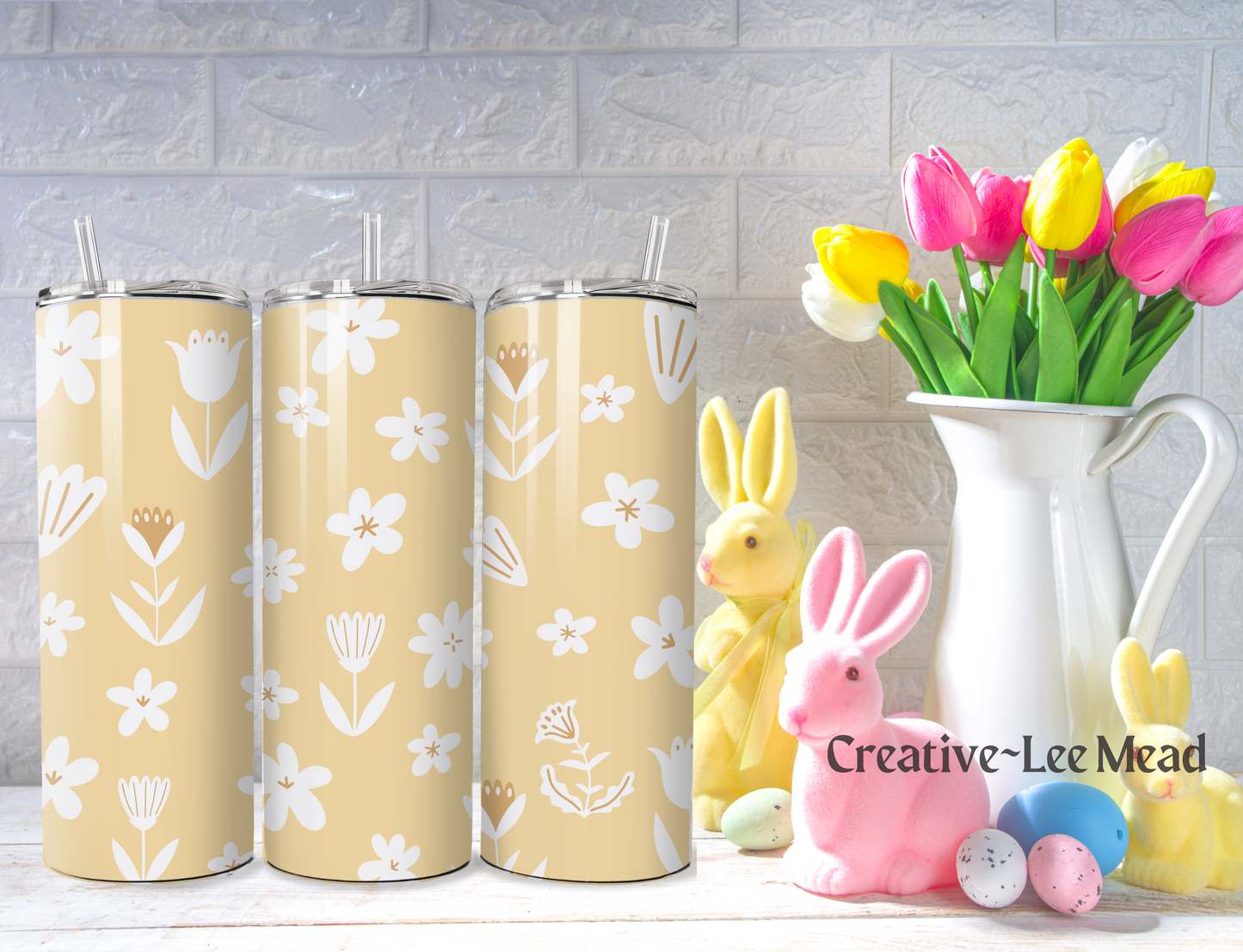 White Spring Flowers Pattern 20oz Tumbler