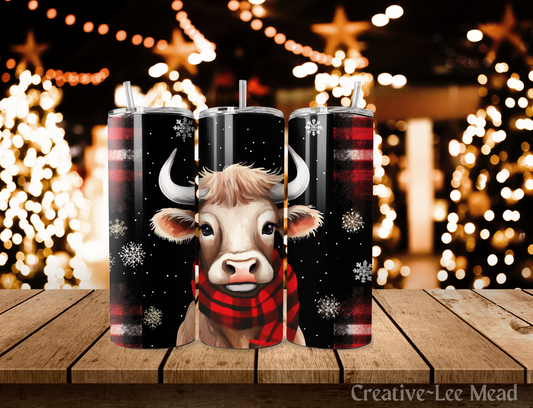 Holiday Bull Christmas Tumbler with Lid and Metal Straw, Christmas Travel Cup