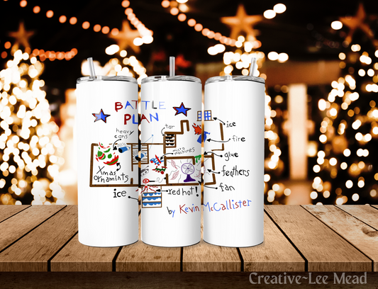 Kevin's Battle Plan Christmas Movie Character Christmas Tumbler with Lid and Metal Straw, Christmas Travel Cup