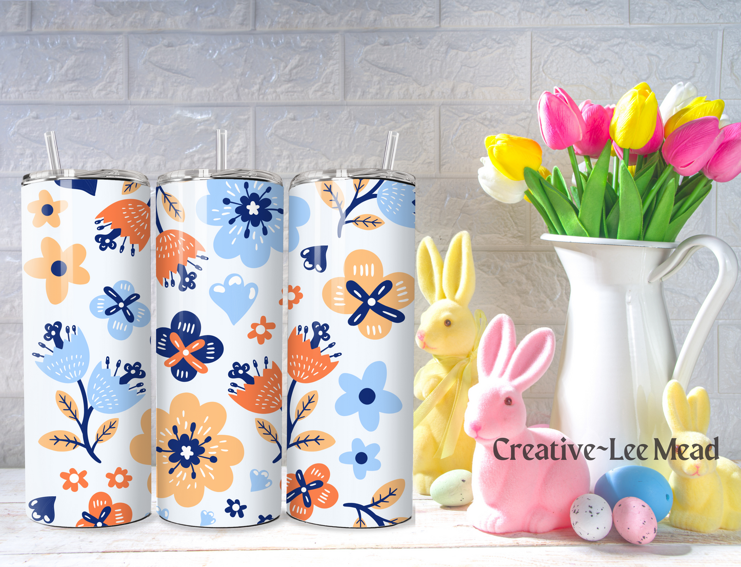 Orange & Blue flower 20oz Tumbler