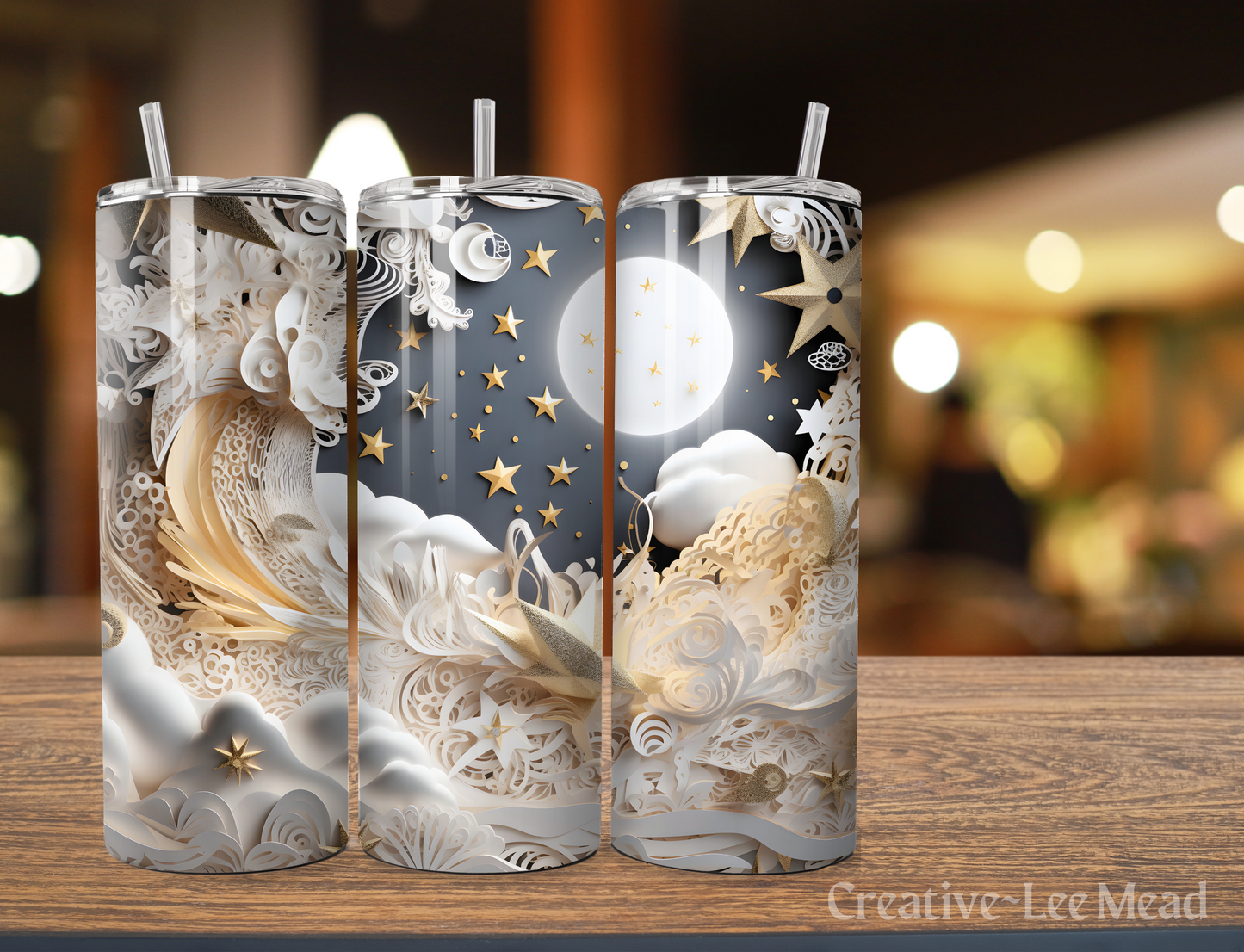 Whimsical 3D Paper Moon & Stars Celestial 20oz Tumbler