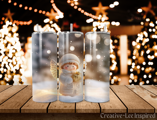 Snow Angel Christmas Tumbler with Lid and Metal Straw, Christmas Travel Cup