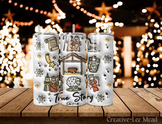 3D True Story Nativity Christmas Tumbler with Lid and Metal Straw, Christmas Travel Cup