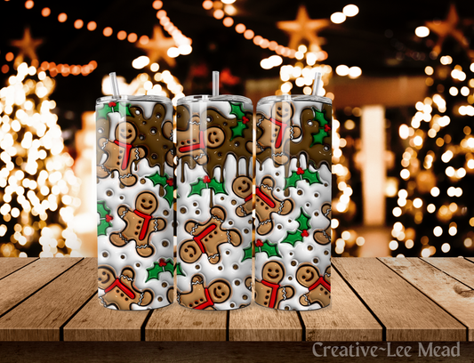 3D Gingerbread Man Christmas Tumbler with Lid and Metal Straw, Christmas Travel Cup