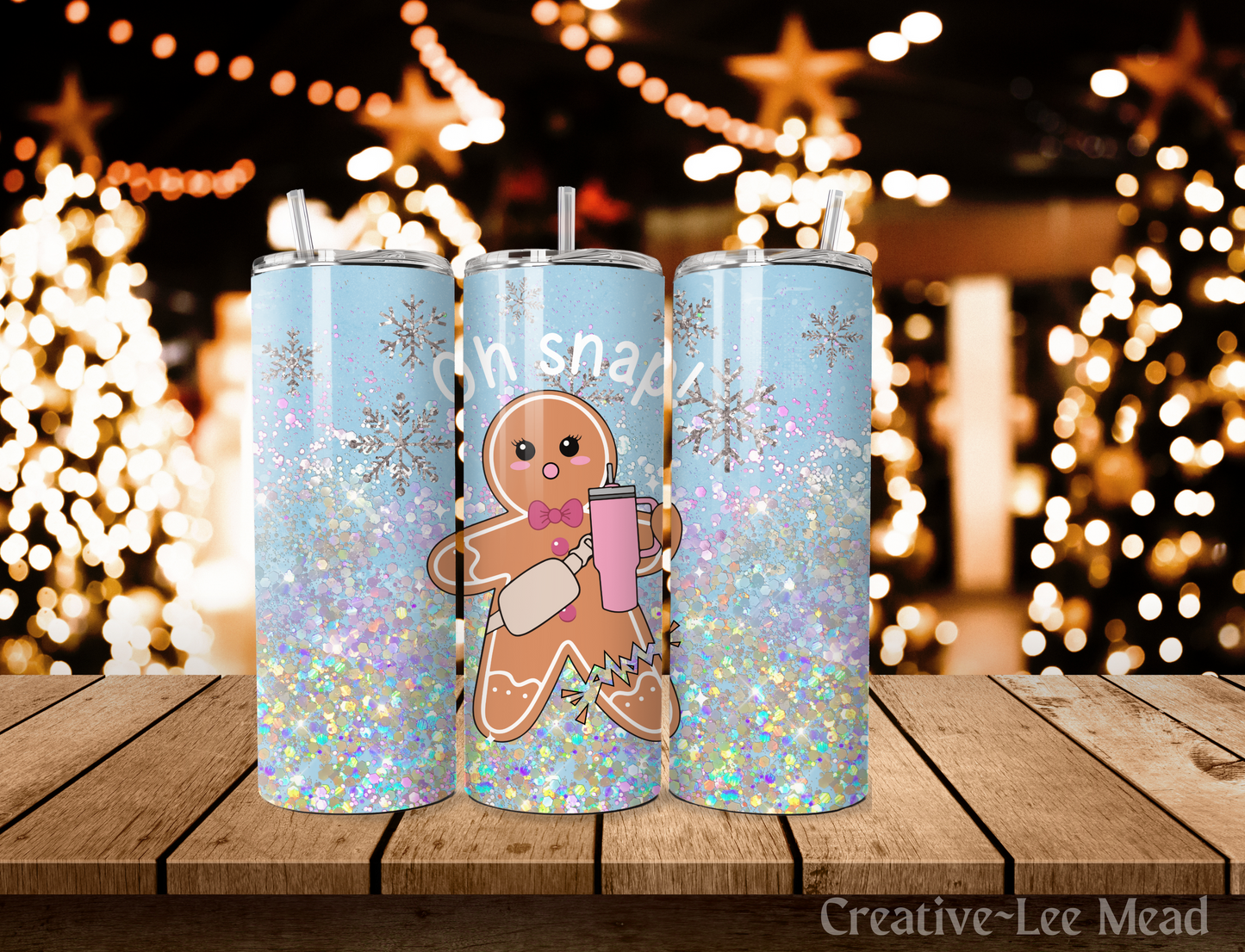 Oh Snap Glitter Gingerbread Man Christmas Tumbler with Lid and Metal Straw, Christmas Travel Cup