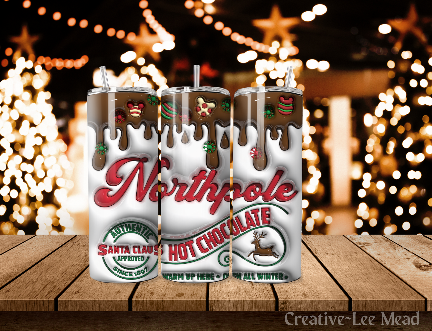 3D Northpole Christmas Tumbler with Lid and Metal Straw, Christmas Travel Cup