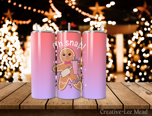 Oh Snap Gingerbread Man Pink Christmas Tumbler with Lid and Metal Straw, Christmas Travel Cup