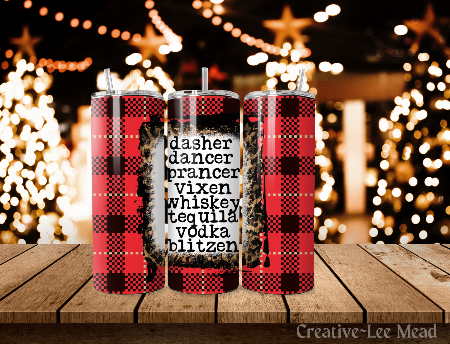 Dasher, Dancer, Prancer Christmas Tumbler with Lid and Metal Straw, Christmas Travel Cup