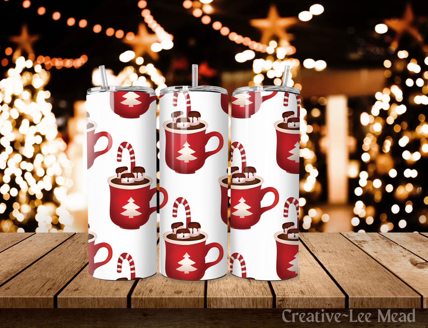 Cocoa Christmas Tumbler with Lid and Metal Straw, Christmas Travel Cup