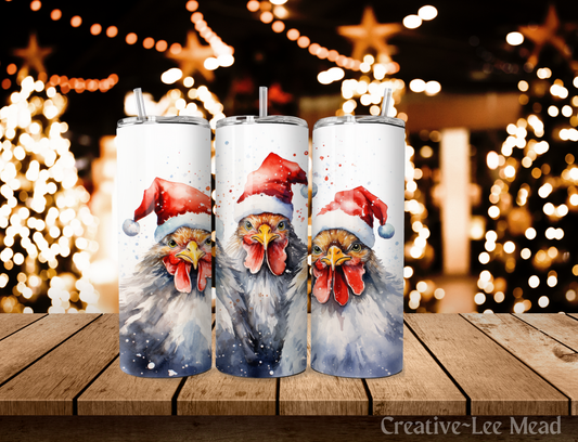 Christmas Chickens Tumbler with Lid and Metal Straw, Christmas Travel Cup