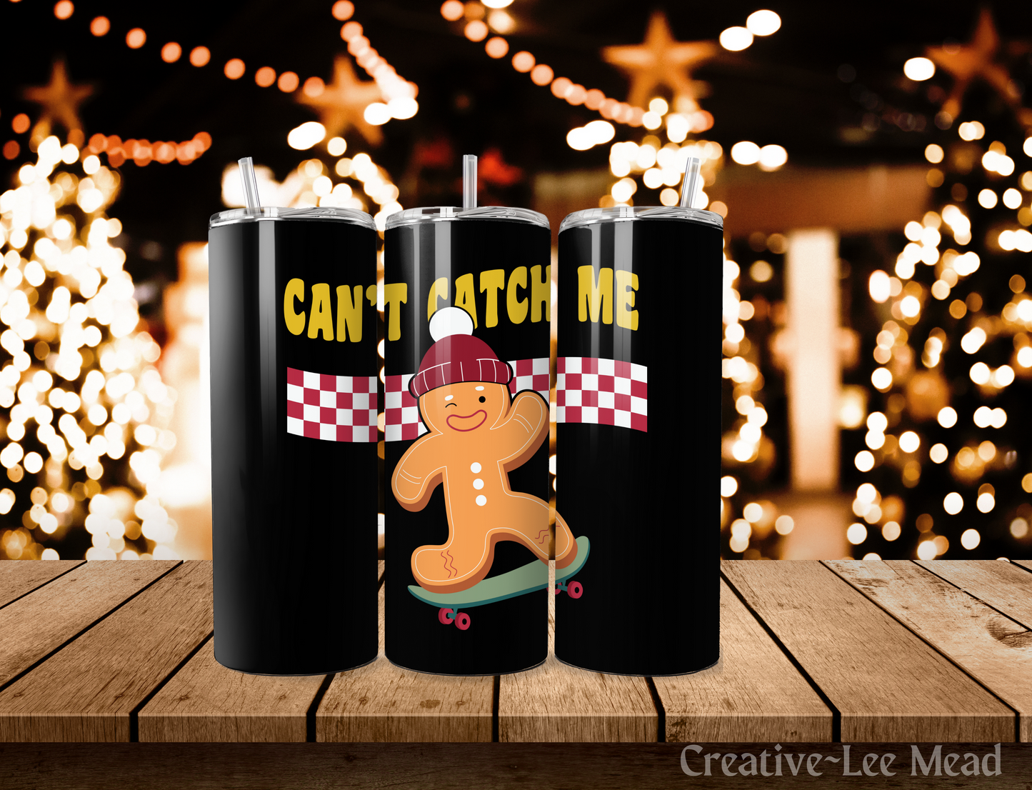 Can't Catch Me Gingerbread Man Christmas Tumbler with Lid and Metal Straw, Christmas Travel Cup