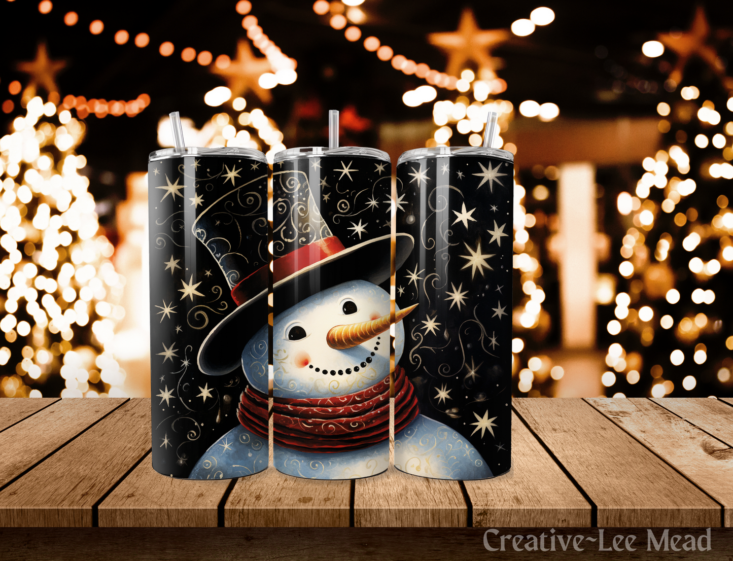 Snowman Christmas Tumbler with Lid and Metal Straw, Christmas Travel Cup