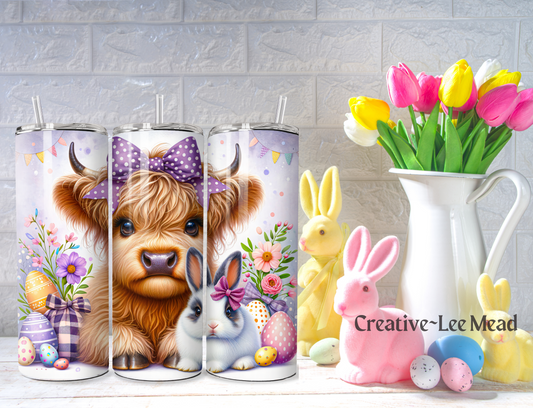 Baby Highland Cow with Purple Bow 20oz Easter Tumbler