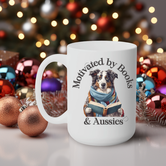 Motivated by Books & Aussies 15oz Mug