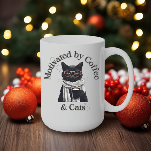 Motivated by Coffee & Cats 15oz Mug