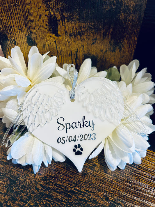 Personalized Memorial Heart with Angel Wings, Keepsake Ornament