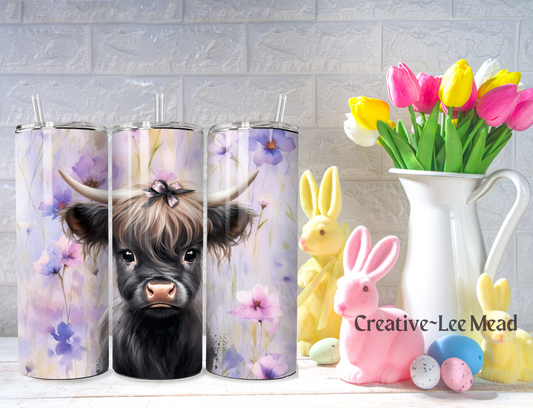 Baby Highland Cow on Watercolor Pattern 20oz Easter Tumbler